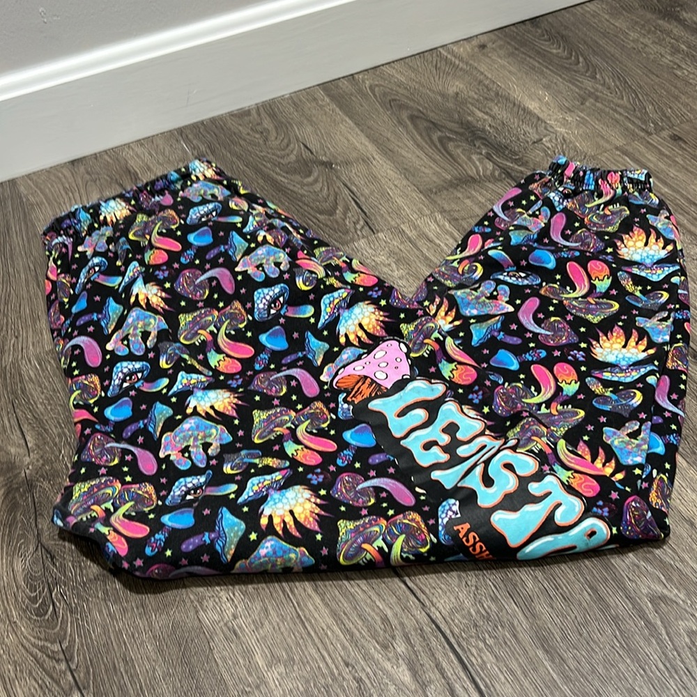 Women's Black Galaxy Mushroom Print Jogger Pants - Picture 2 of 7